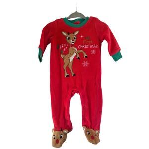 RUDOLPH RED NOSES REINDEER Boy’s One-Piece Velour Outfit / Size: 3 Months